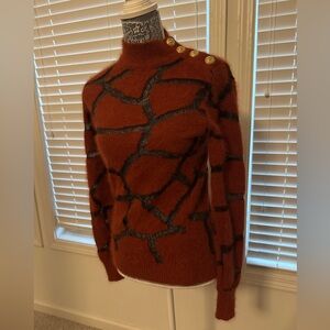 Balmain Rust-burnt orange and Black Patterned Turtleneck Sweater size 38